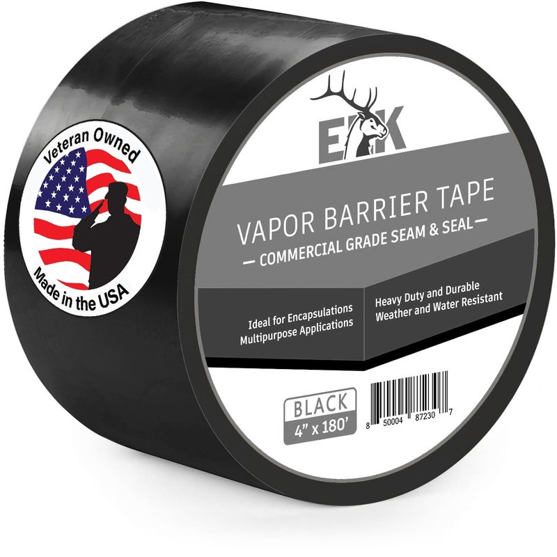 ELK Vapor Barrier Tape - 4” x 180ft - PE 7mm Polyethylene Seam Tape - Moisture Barrier Seam & Seal for Crawlspace Encapsulations or Waterproof Marine Tape - Black - Image 1